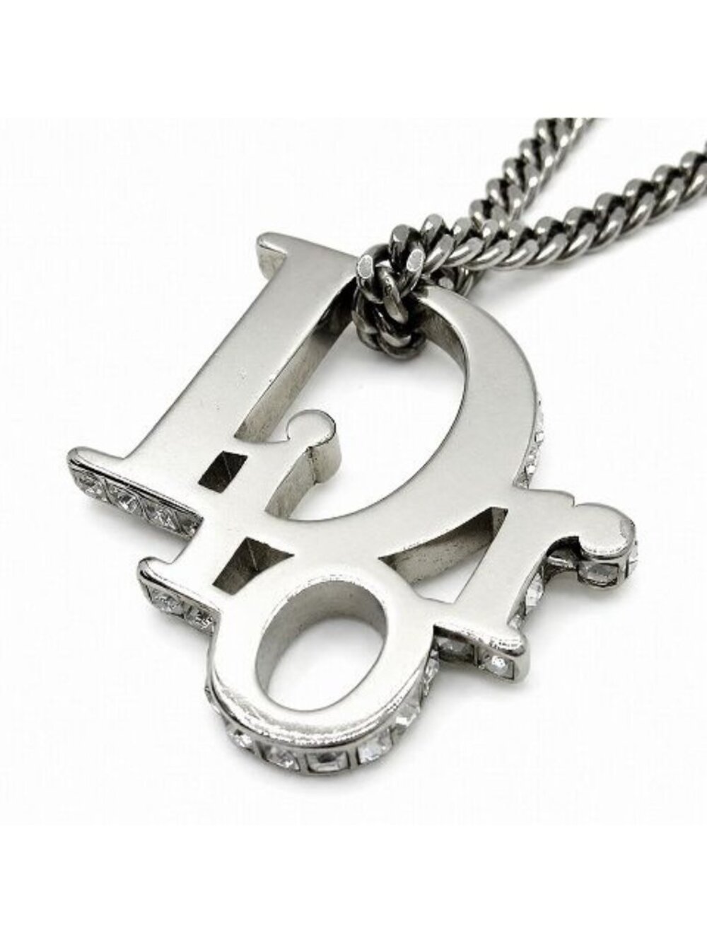 Dior Oblique Pendant Logo Brass & Crystal Silver